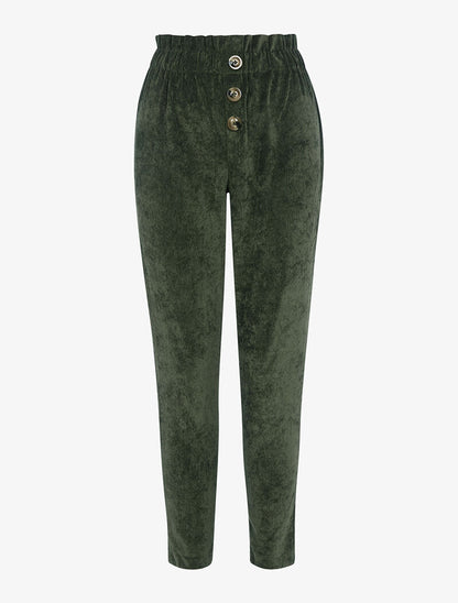 Pantalon paperbag en velours - kaki - 1