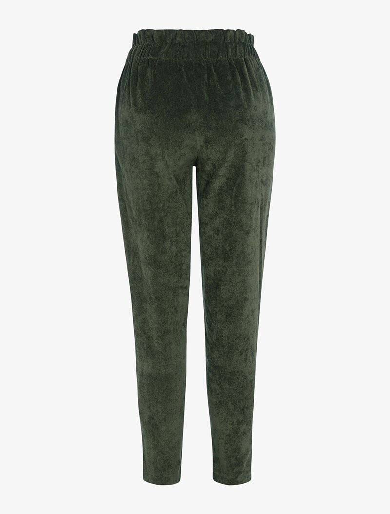 Pantalon paperbag en velours - kaki - 2