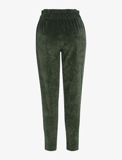 Pantalon paperbag en velours - kaki - 2