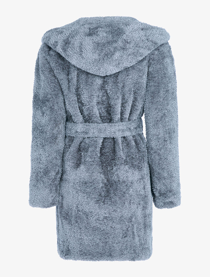 Manteau ceinturé en fourrure synthétique - gris clair - 2