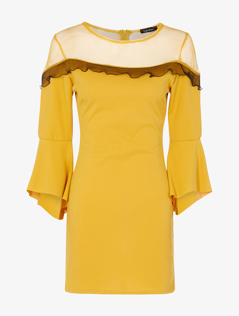 Robe courte volantée - safran - 3