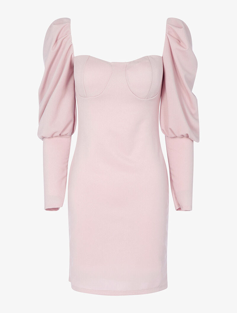 Robe moulante à manches gigot - rose - 3