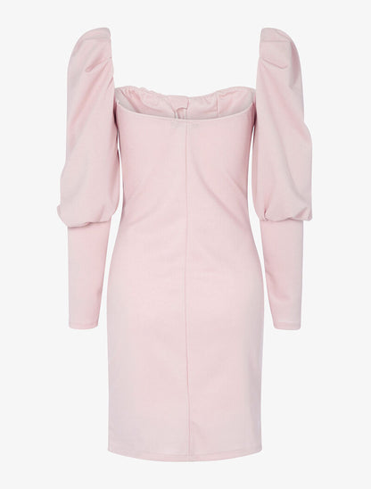 Robe moulante à manches gigot - rose - 2