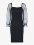Robe côtelée pailletée à manches bouffantes en voile - noir - 1