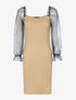 Robe côtelée pailletée à manches bouffantes en voile - beige - 1