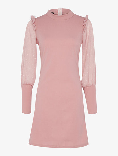 Robe ajustée à manches transparentes - rose - 1