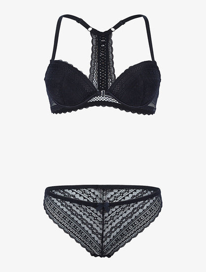 Ensemble en dentelle et dos nageur - noir - 1