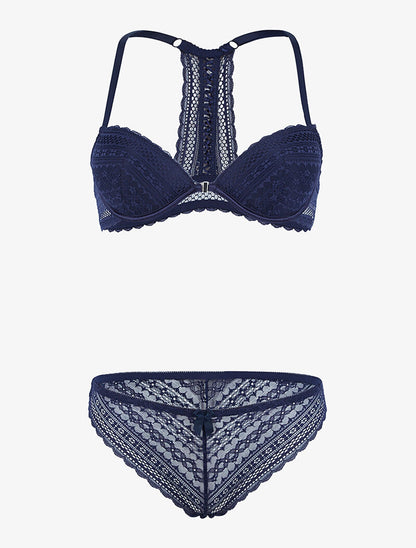 Ensemble en dentelle et dos nageur - marine - 3