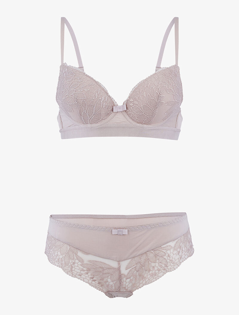 Ensemble à empiècement broderie fleurie - taupe - 1