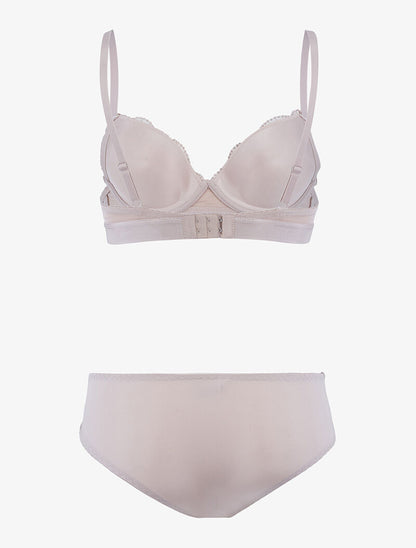 Ensemble à empiècement broderie fleurie - taupe - 2
