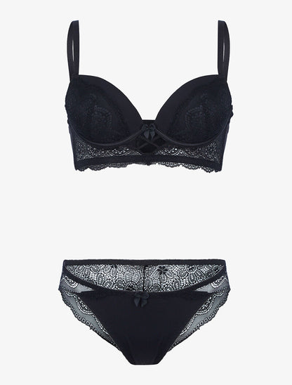Ensemble bustier à empiècements dentelle - noir - 1