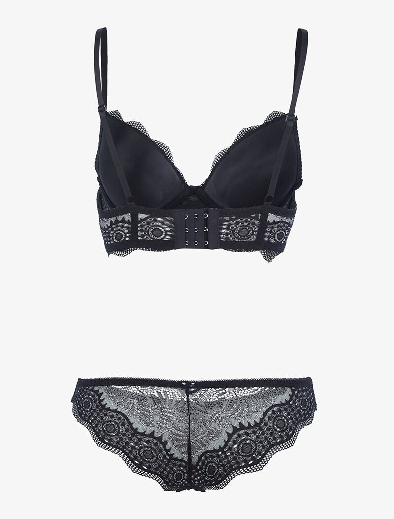 Ensemble bustier à empiècements dentelle ajourés - noir - 2