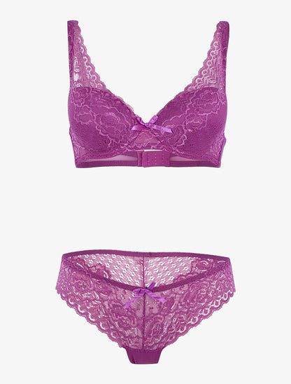 Ensemble en dentelle et décolleté en V - violet - 1