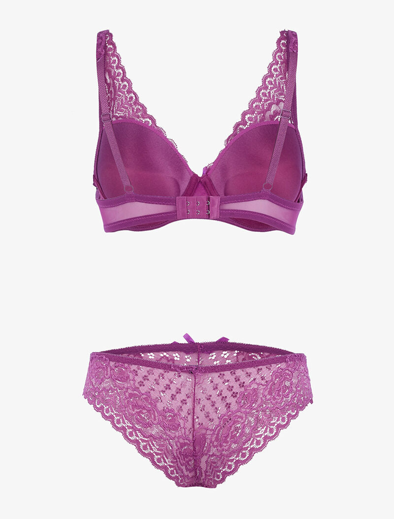 Ensemble en dentelle et décolleté en V - violet - 2
