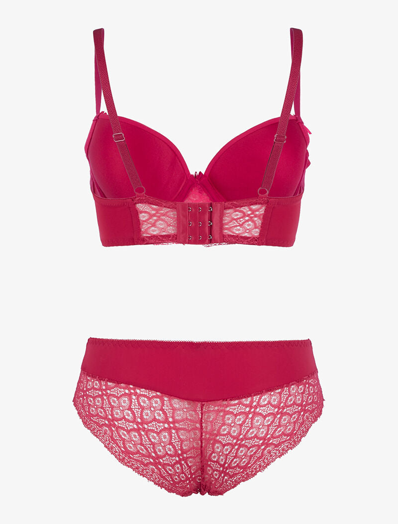 Ensemble bustier à petites fleurs en dentelle - rouge - 2