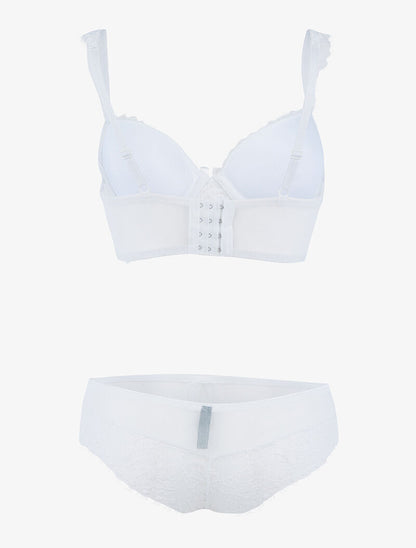 Ensemble en résille et dentelle fleurie - ecru - 2