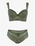 Ensemble en résille et dentelle fleurie - kaki - 3