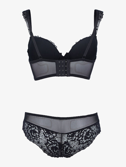 Ensemble en résille et dentelle fleurie - noir - 2