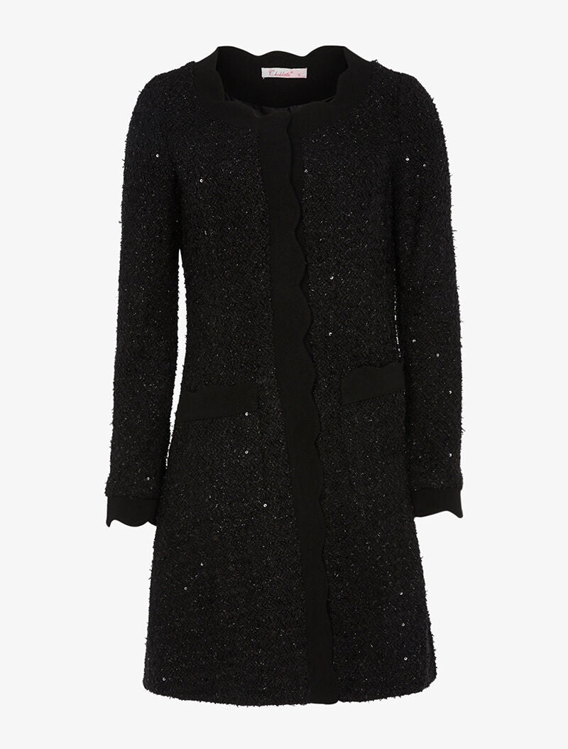 Veste effet tweed à détails vagues et sequins - noir - 1