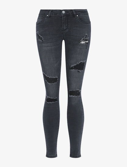 Jean skinny à empiècement - noir - 1