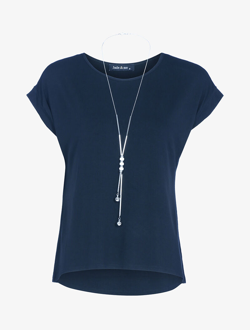 Top fluide avec sautoir - marine - 1