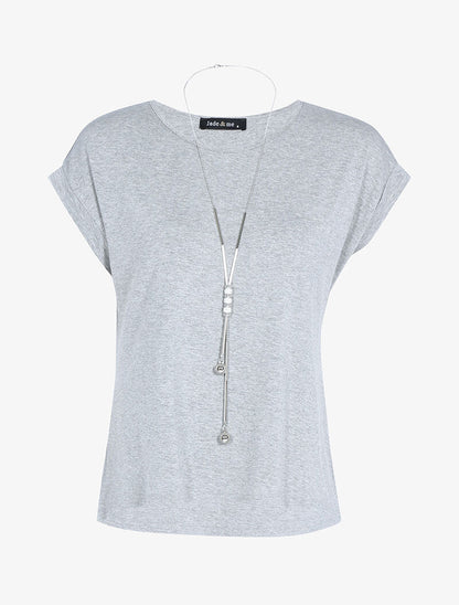 Top fluide avec sautoir - gris clair - 3