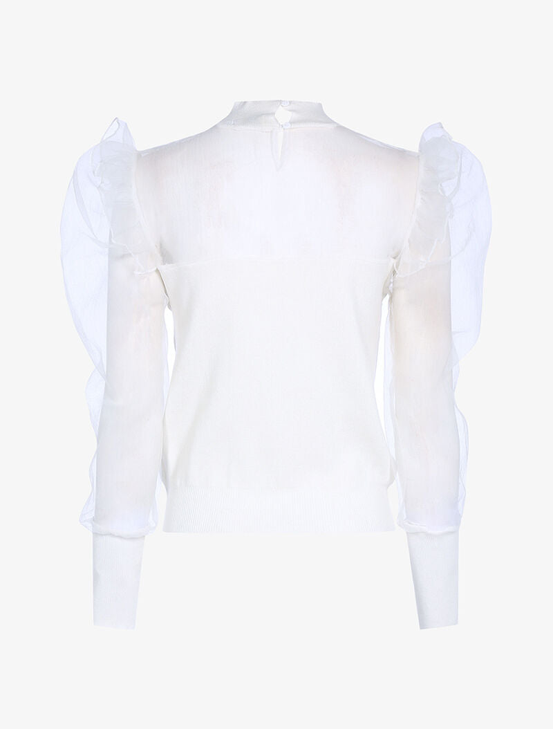 Pull bi matière à manches gigot - blanc - 2