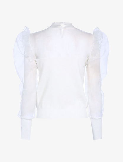 Pull bi matière à manches gigot - blanc - 2