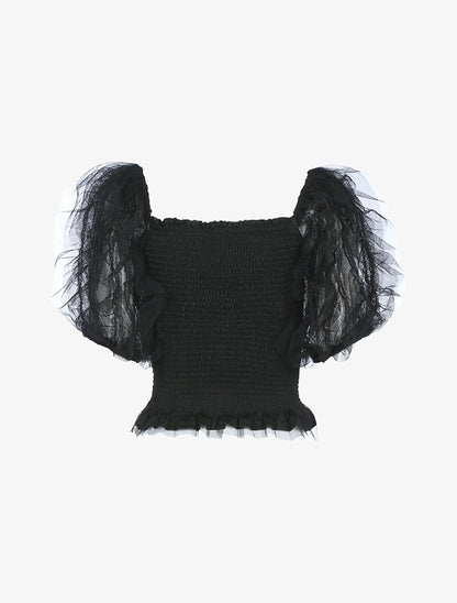 Crop top à manches bouffantes volantées - noir - 2