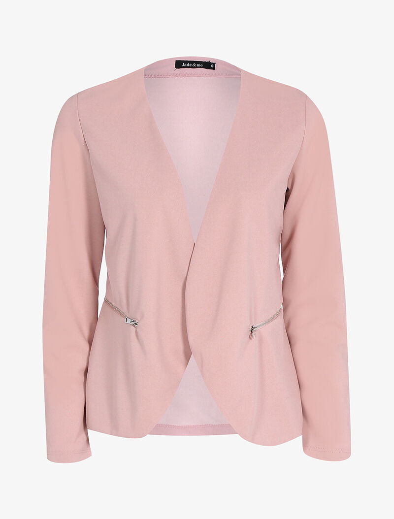 Veste ouverte à poches zippées - rose - 1