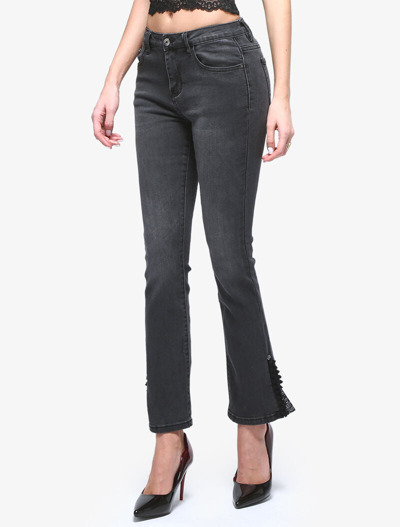 Jean 7/8 a bordo dettaglio pizzo - antracite