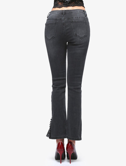 Jean 7/8 a bordo dettaglio pizzo - antracite