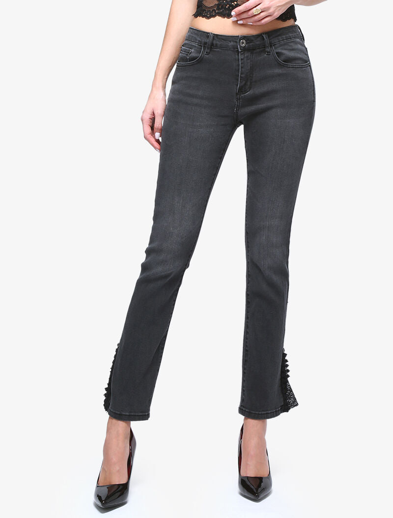 Jean 7/8 a bordo dettaglio pizzo - antracite