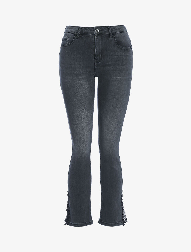 Jean 7/8 a bordo dettaglio pizzo - antracite