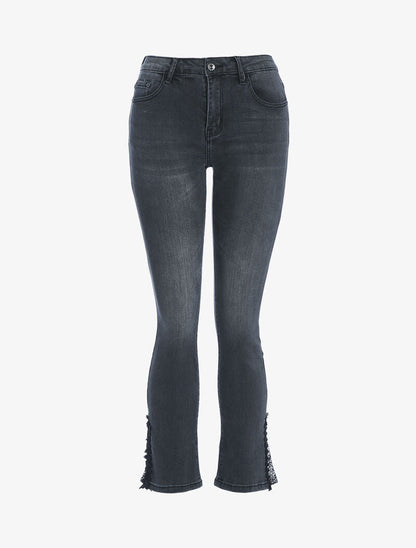 Jean 7/8 a bordo dettaglio pizzo - antracite