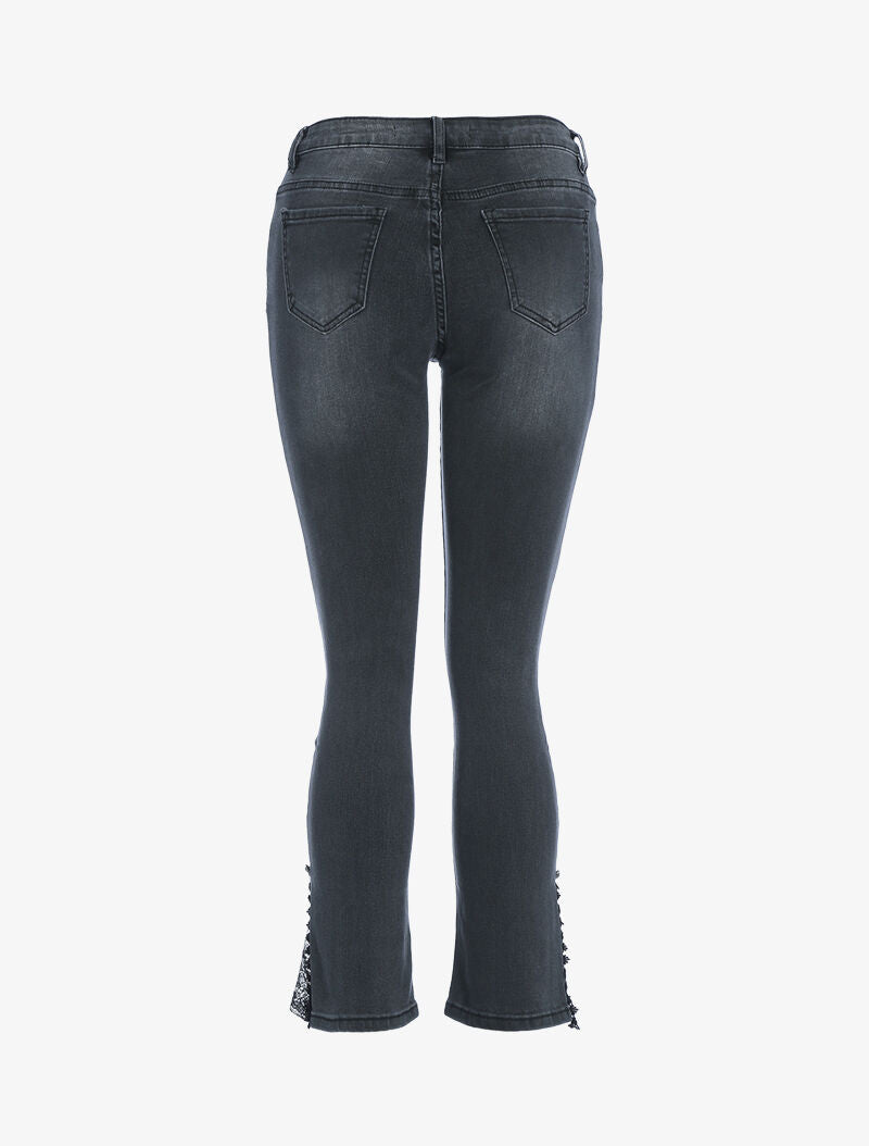 Jean 7/8 a bordo dettaglio pizzo - antracite