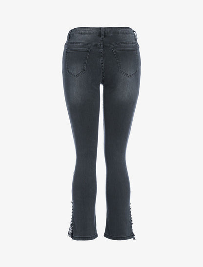 Jean 7/8 a bordo dettaglio pizzo - antracite