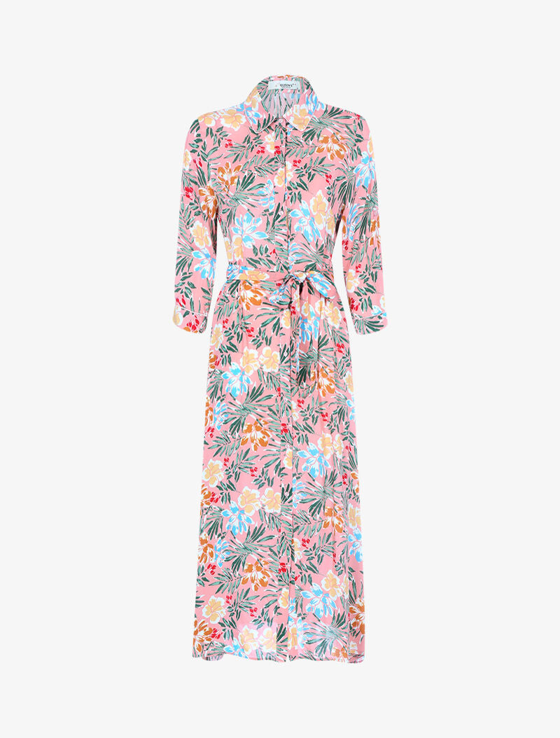 Robe à imprimé feuillages et fleurs - rose - 1