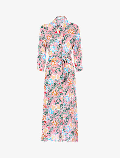 Robe à imprimé feuillages et fleurs - rose - 1