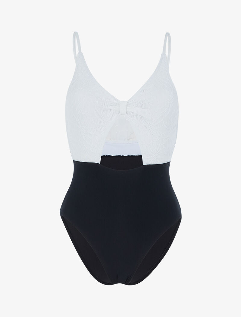 Monokini à buste crochet - blanc et noir - 1