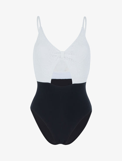 Monokini à buste crochet - blanc et noir - 1
