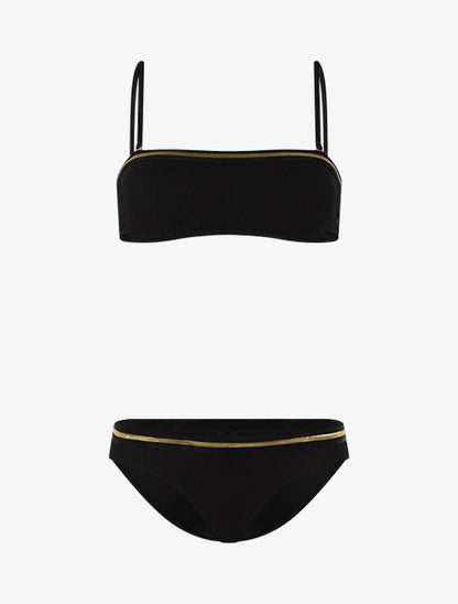 Bikini côtelé à liserés contrastants - noir/or - 3