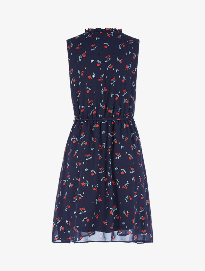 Robe cintrée en voile imprimé cerises - bleu nuit - 2