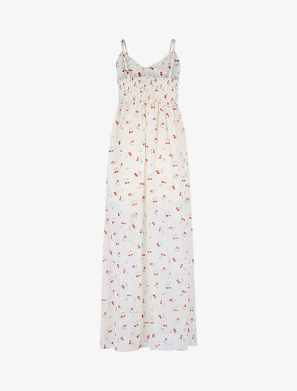 Robe longue fendue en voile imprimé - beige - 2