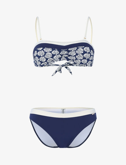 Bikini bicolore et haut imprimé - marine/écru - 1