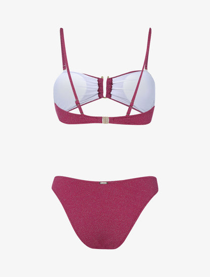 Bikini lamé à armature dorée - rouge - 2