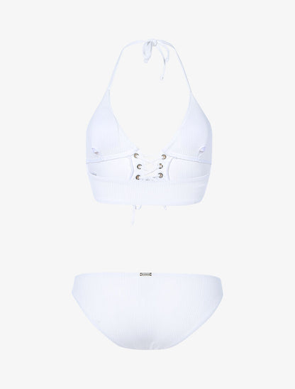 Bikini triangle côtelé à corset - blanc - 2