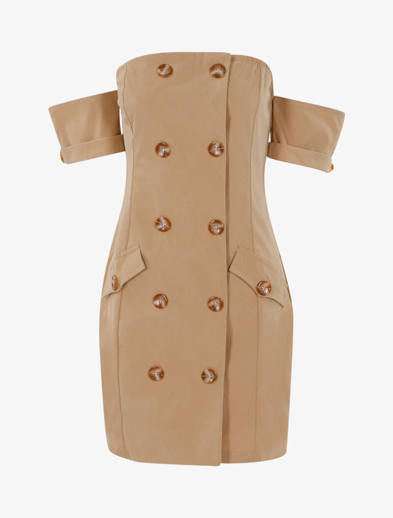 Robe moulante à encolure bardot - beige - 2