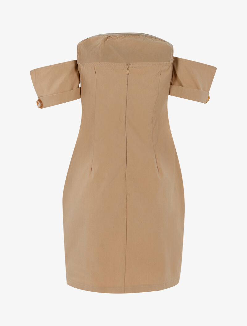 Robe moulante à encolure bardot - beige - 3