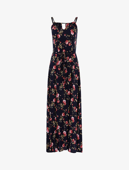 Robe longue à imprimé pivoines - marine - 3
